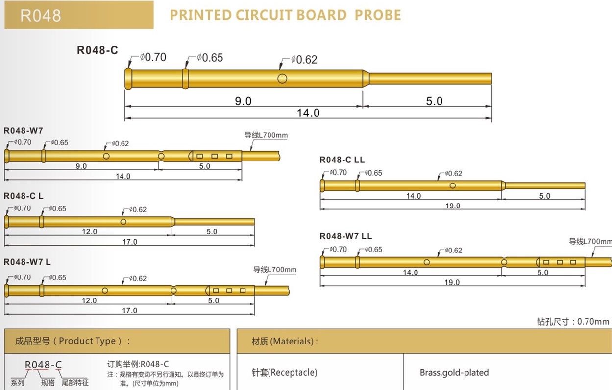 R048探針規格參數，華榮華探針廠家
